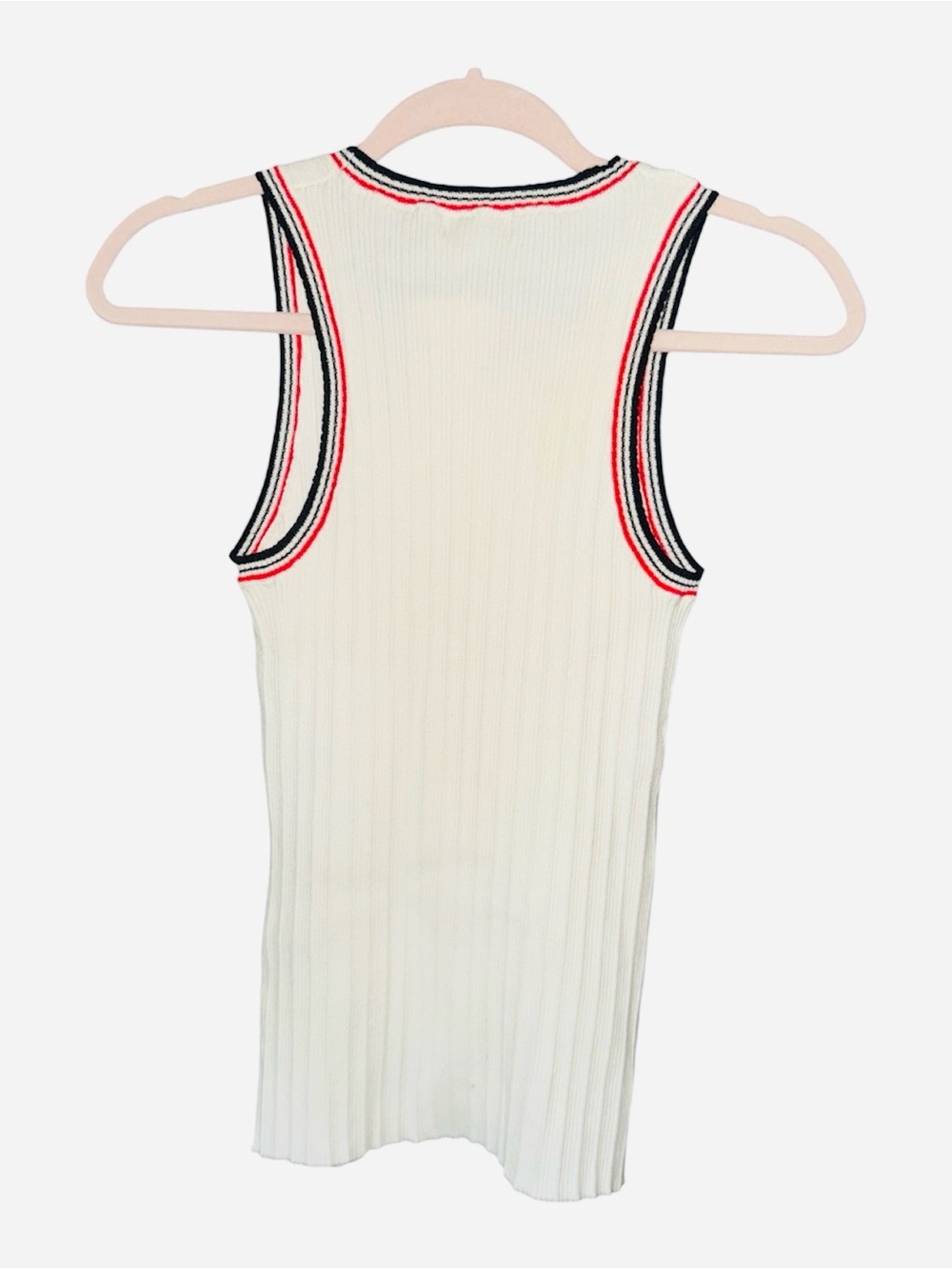 Minnie Rose Cream Ribbed Tank with Black & Red Stripe Trim Size Medium - Picture 3 of 5